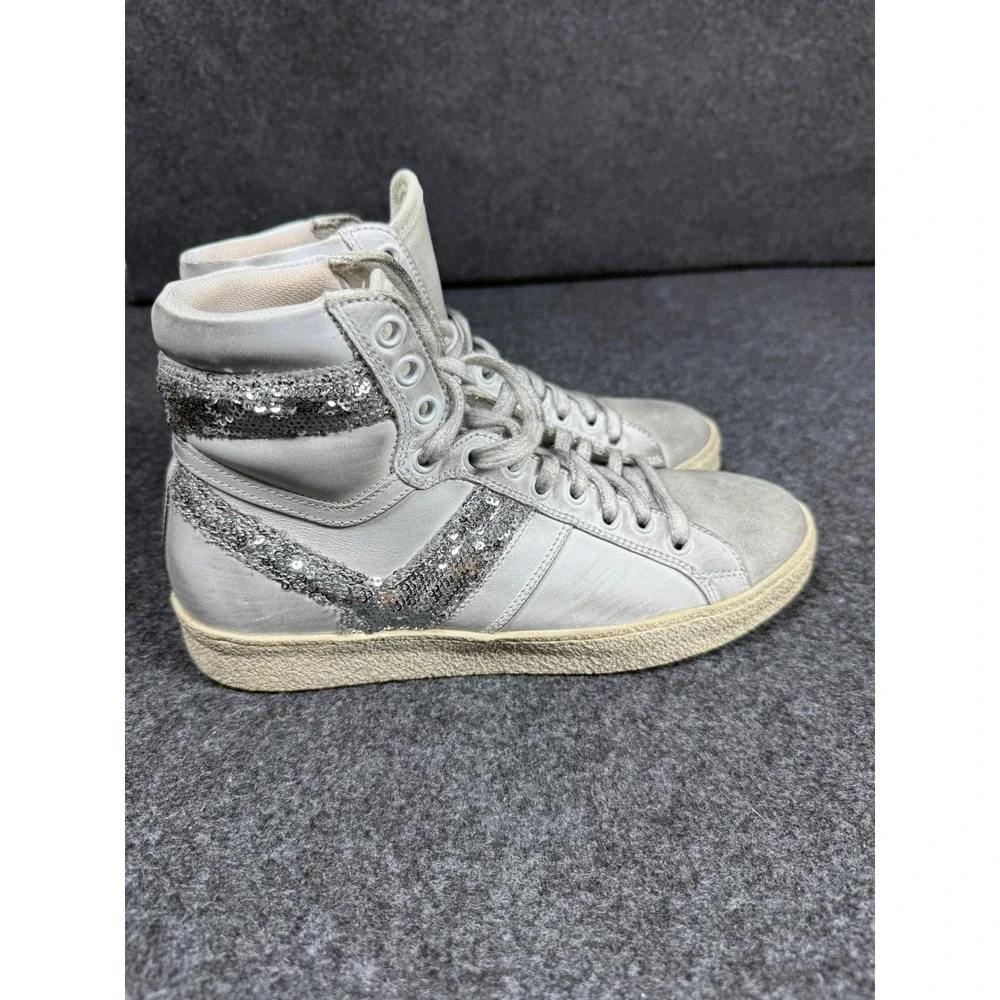 IRO Caleen Sequin High Top Sneakers Womens Size 38 Gray Leather‎ Suede Glitter
